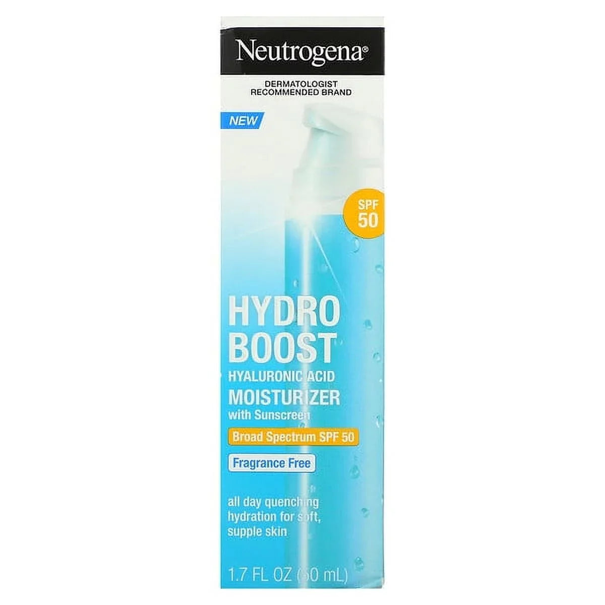 Sunscreen, of 50, SPF With 3 fl Moisturizer Hydro Acid oz Boost Fragrance-Free, Neutrogena, Hyaluronic Pack 1.7