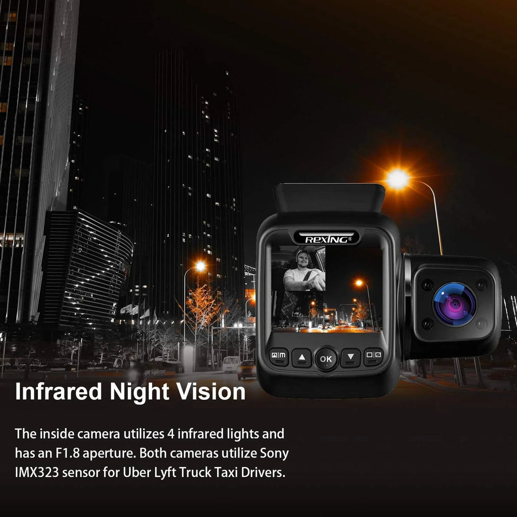 Dash Box 1080p Cam 2” BLACK Max LCD Mini Camera Rexing - 128GB Open W202 Front/Cabin Dual