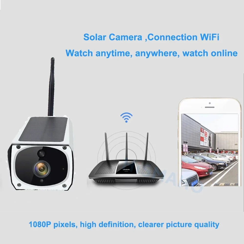 Powered Security Home Security Security Momery Camera, IP Camera Night Outdoor 18650 Solar and Card Vision with WiFi IP 1080P 32GB Pcs HD Batteries Camera, 3 Wireless