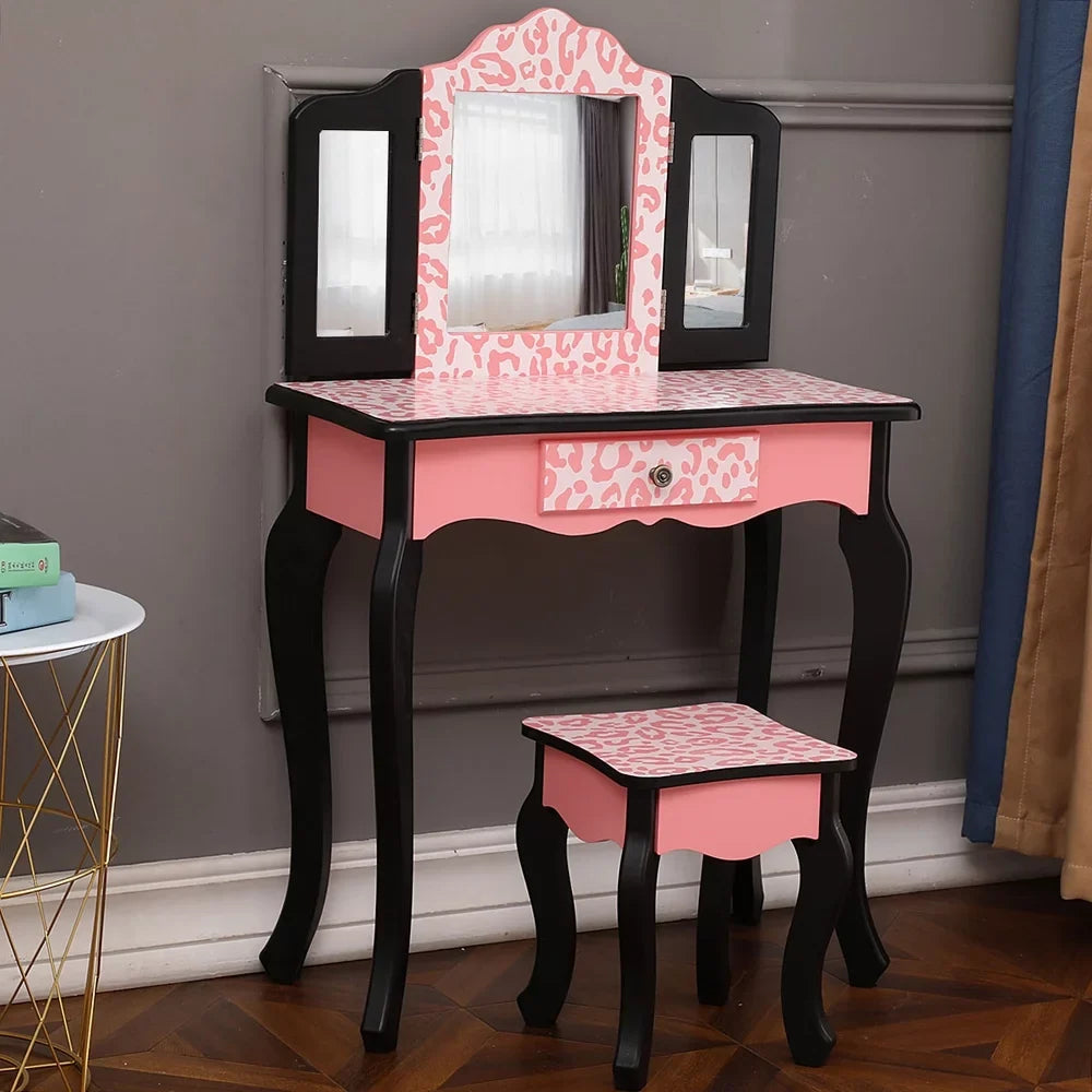 with Dressing Organizer, Table Bedroom Topcobe 2 Vanity Girls, with Removable Stool Desk for Pink Set Makeup Vanity Mirror Drawers Table with Makeup Table