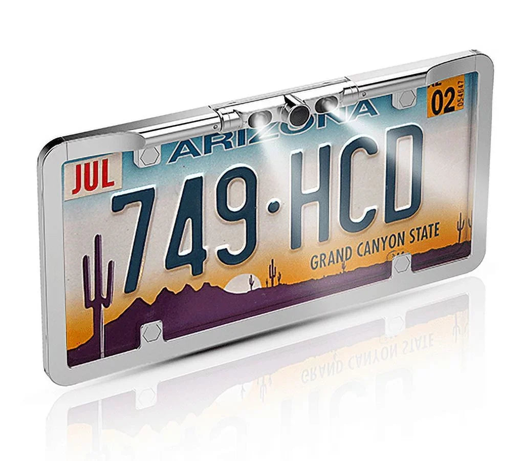 '- LED Viewing Ultra License Multiple with HD Full-Frame (Chrome) Camera Backup Lights and Modes VTL275HDL Plate Slim BOYO