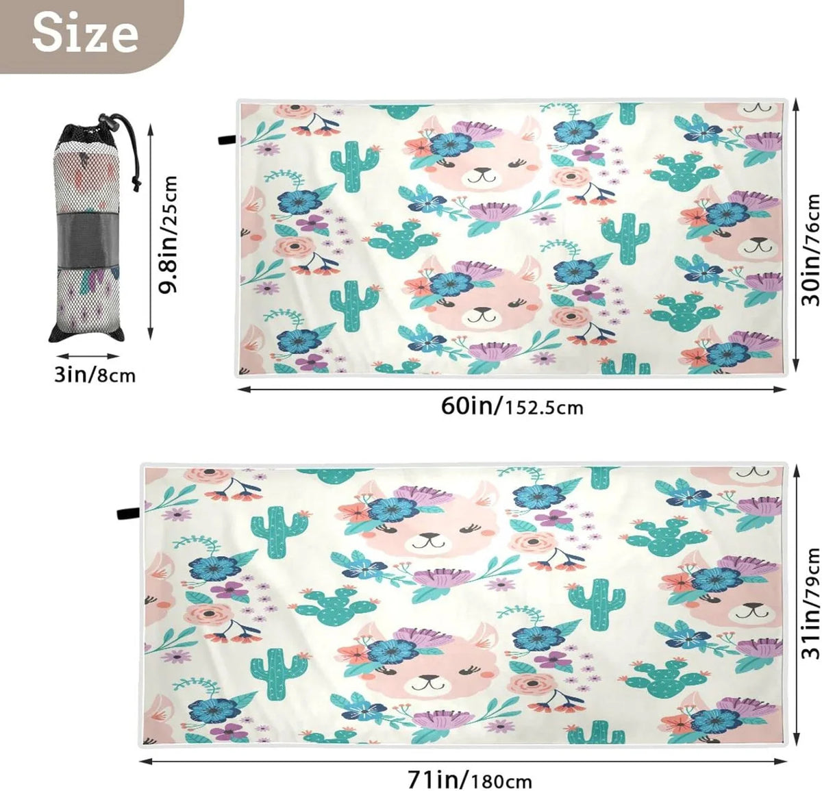 Quick Bath Free Blanket, Cactus Yoga Microfiber Sand Pool Bestwell Thin Dry Towel Towel Towel Beach Multipurpose Swim 30”X60” Llama Towel, Shower Lightweight Oversized