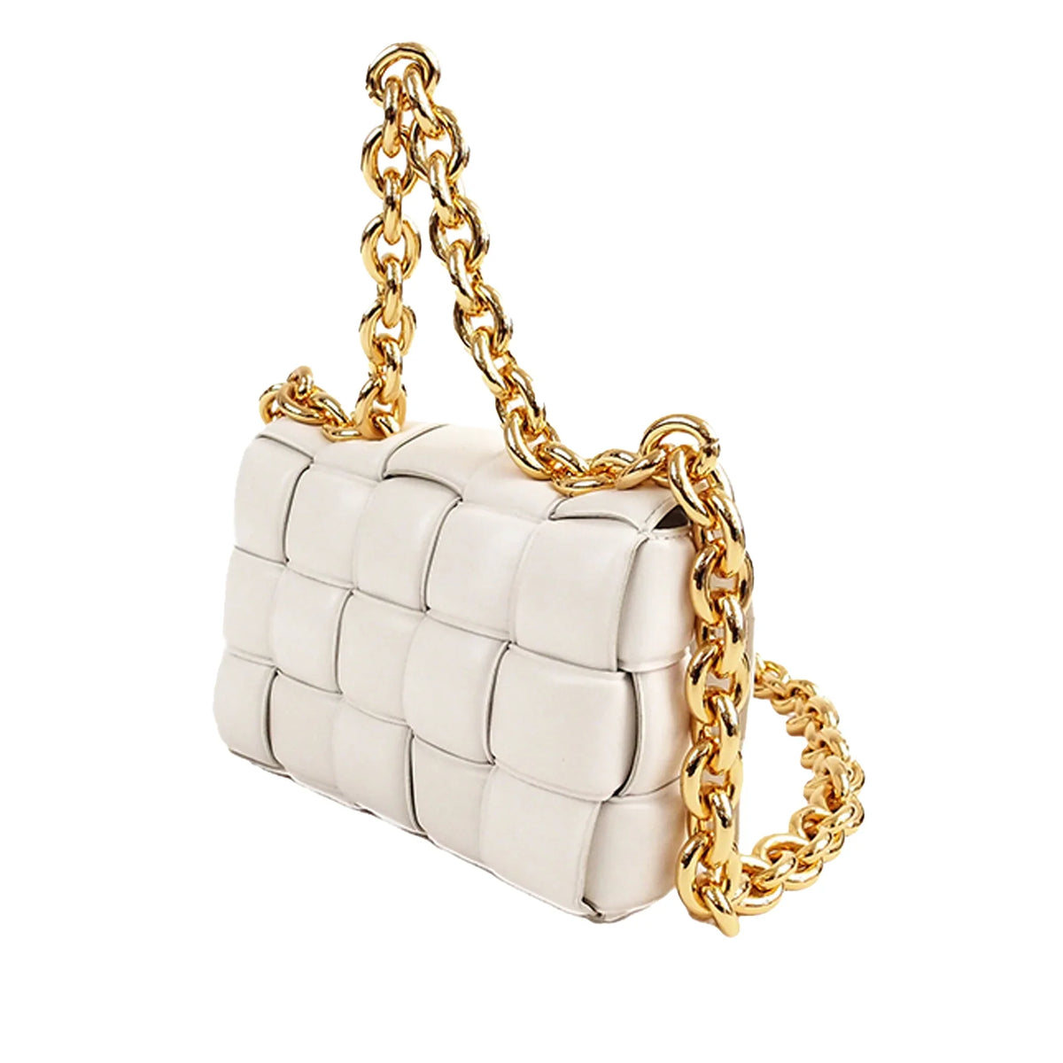 (Good) Padded Cassette Shoulder Unisex White Veneta Authenticated Bottega Pre-Owned Bag Leather Calf