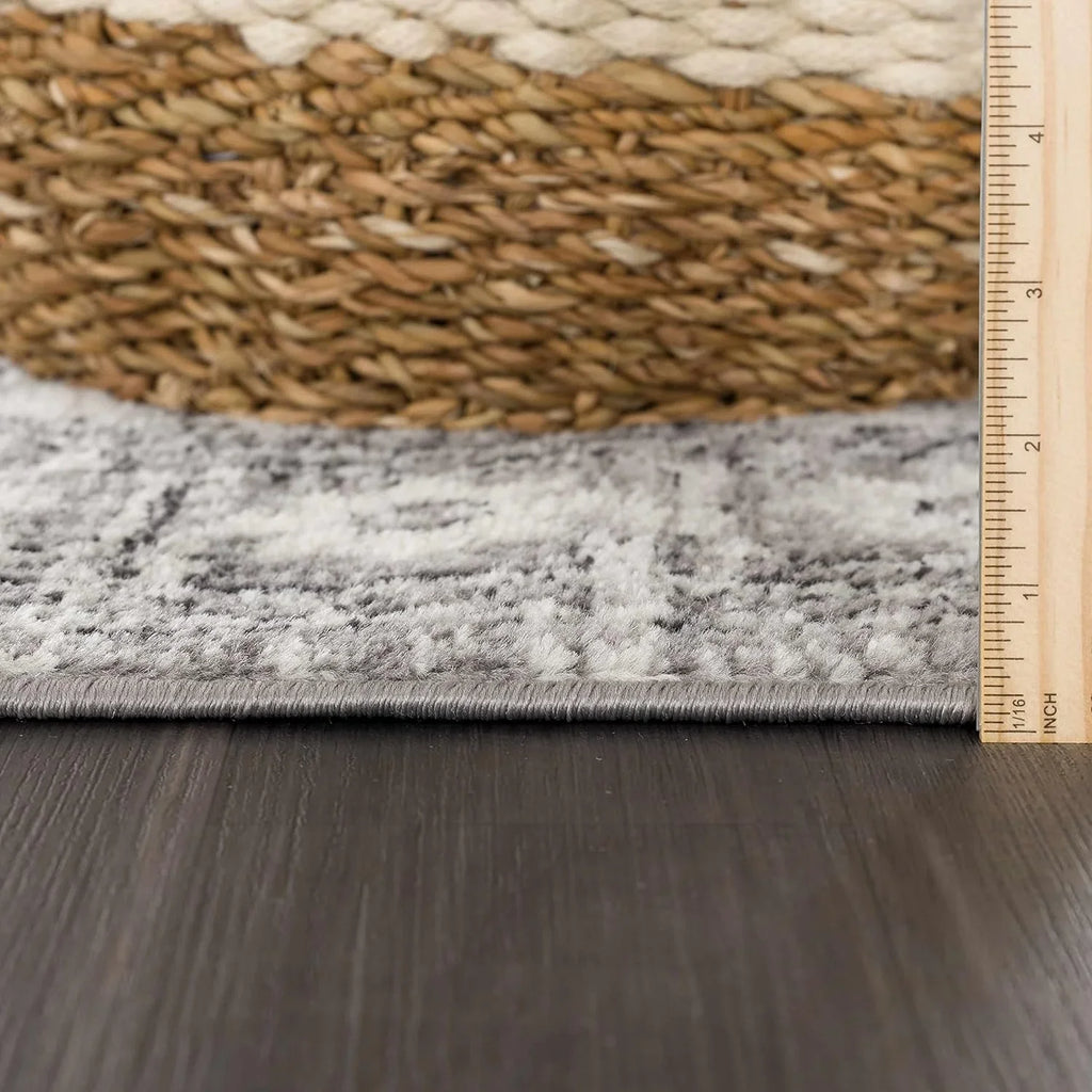 Boho Oriental Rug Living 10' Grey, Indoor X Bedroom, Marash Room, Distressed - 7'10" - Persian Beige - Pattern Traditional - Goksun Collection Vintage Area Medallion