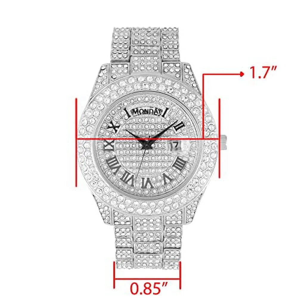Out Watch Silver) Diamond &Day Mens Hip Dials- Read Fully Charles and Big Iced Timepiece Blinged Out ST10535 Raymond - Colorful Date Rocks Hop Designer (ST10535-RN w/Easy