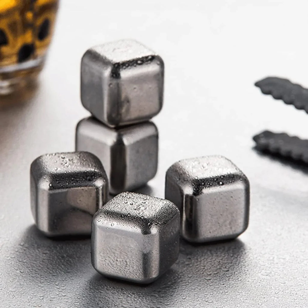 Ice for Chilling (Size Metal Stones, Drinks for with Ice Box, Rocks Steel Stainless Chiller : Whiskey pcs Vodka, No Waterless Cubes Whiskey Set of Rum Dilution Reusable Wine Cubes Scotch, 6 Ice 4/6/8