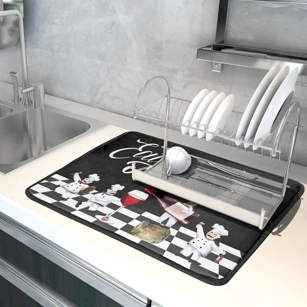 Drying White Dish Mat Chubby Pad Drainer Fat Wellsay Drainer Glass 18x24 Fatigue Pasta Bistro Dishes Chef Buffalo Plaid Rack Black Plump Mat Mats Kitchen Anti Wine Cook Red Check Dish Decor Italian
