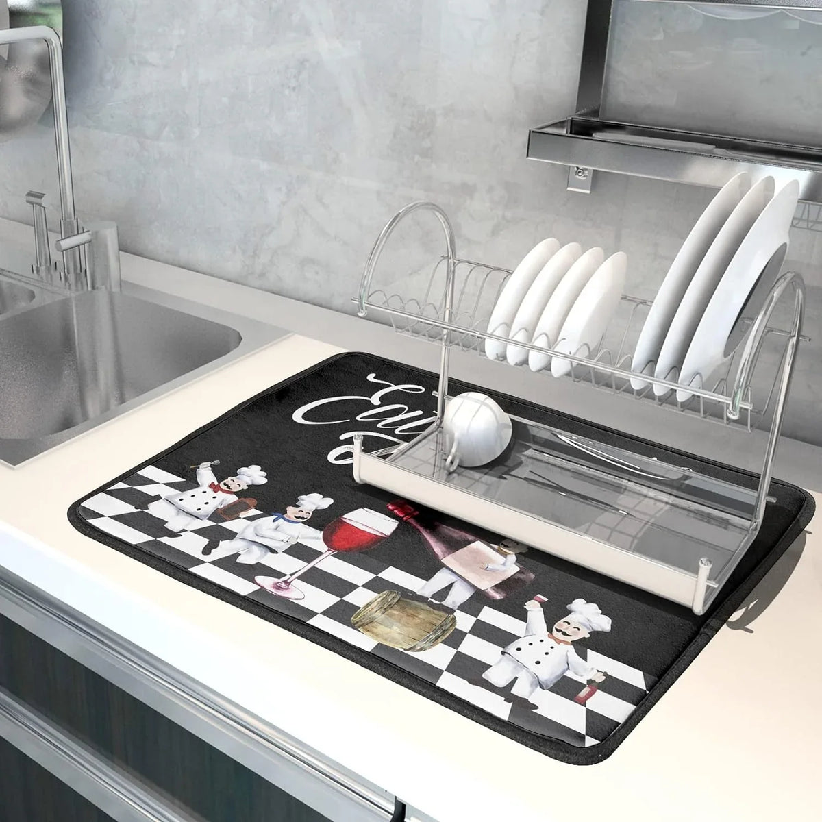 Drying White Dish Mat Chubby Pad Drainer Fat Wellsay Drainer Glass 18x24 Fatigue Pasta Bistro Dishes Chef Buffalo Plaid Rack Black Plump Mat Mats Kitchen Anti Wine Cook Red Check Dish Decor Italian