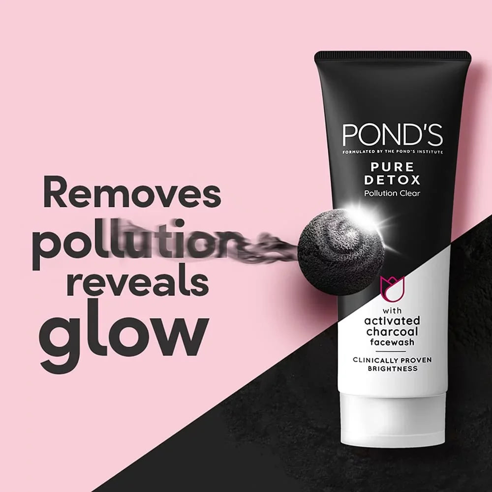 Skin Cleans Oily Activated POND'S Skin 100 & Daily Pure Deep - g, Detox Charcoal With Wash for Face Glowing Brightening Fresh, Cleanser, Exfoliating