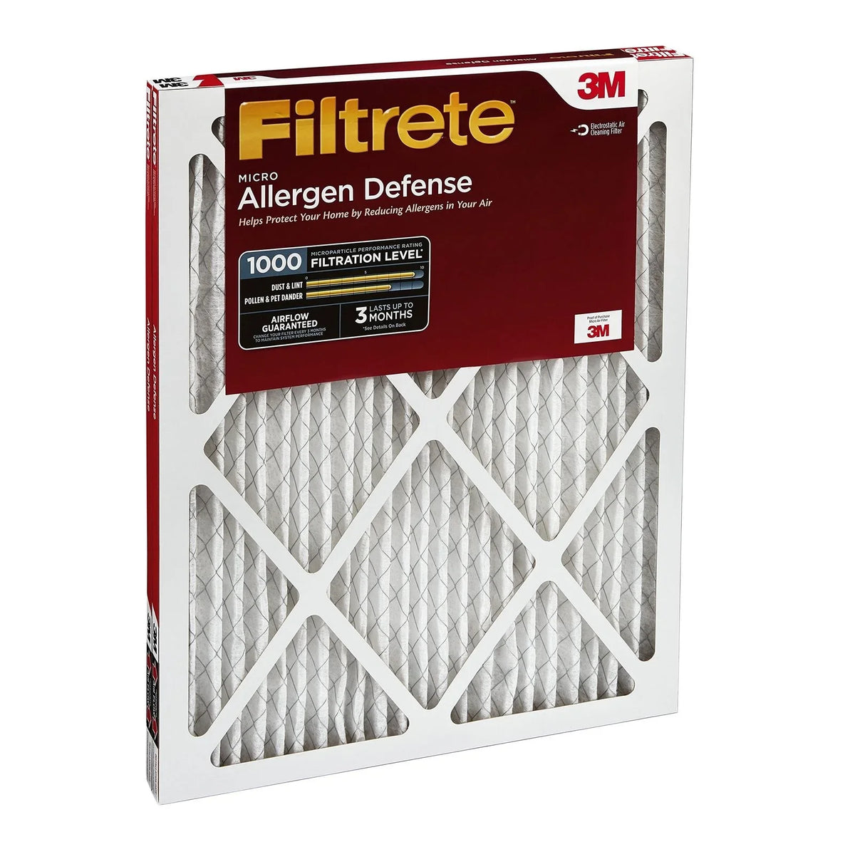 Air Filter, 1000, Micro Allergen AC Filtrate Furnace 2-Pack Defense, MPR 16x25x1,
