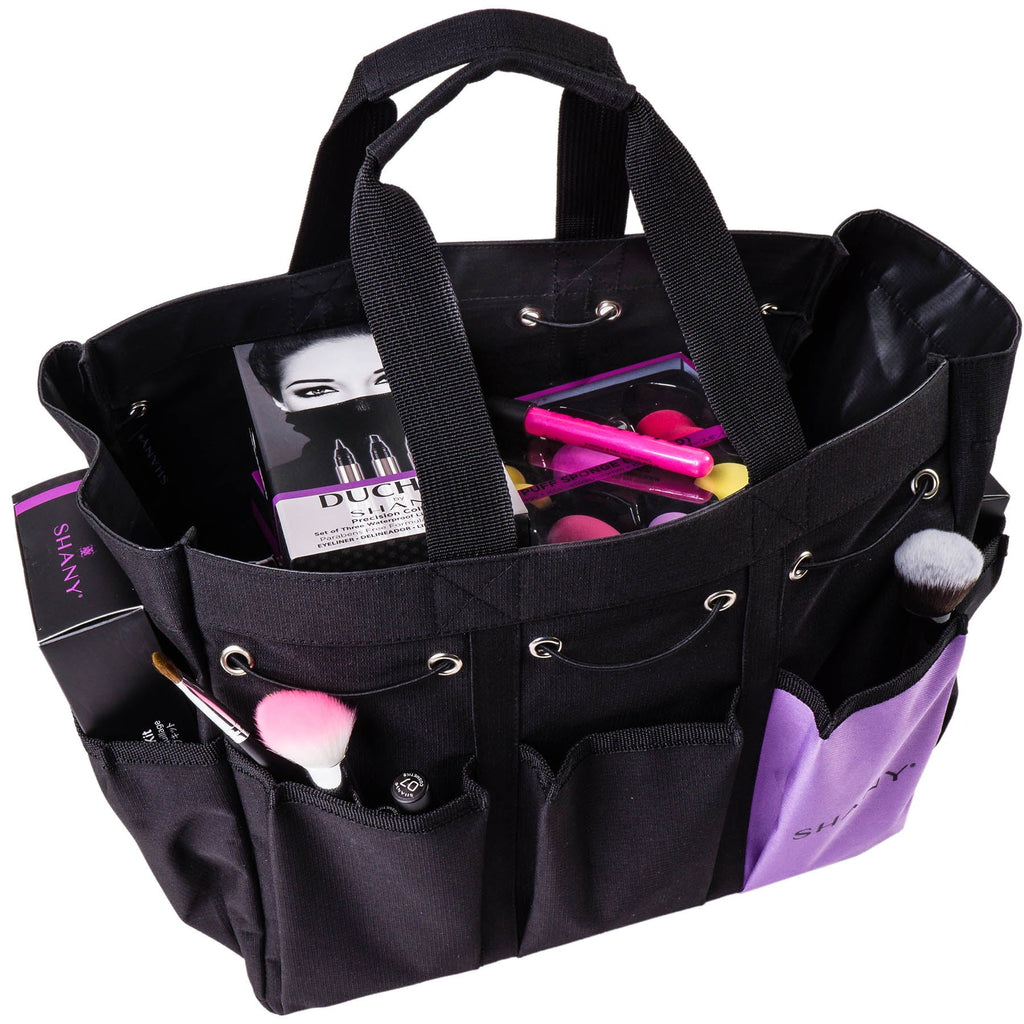 8 with Organizer Pockets Large External Bag â Black SHANY Handbag Beauty Canvas and Travel Tote and Handles Makeup â Two-Tone 2