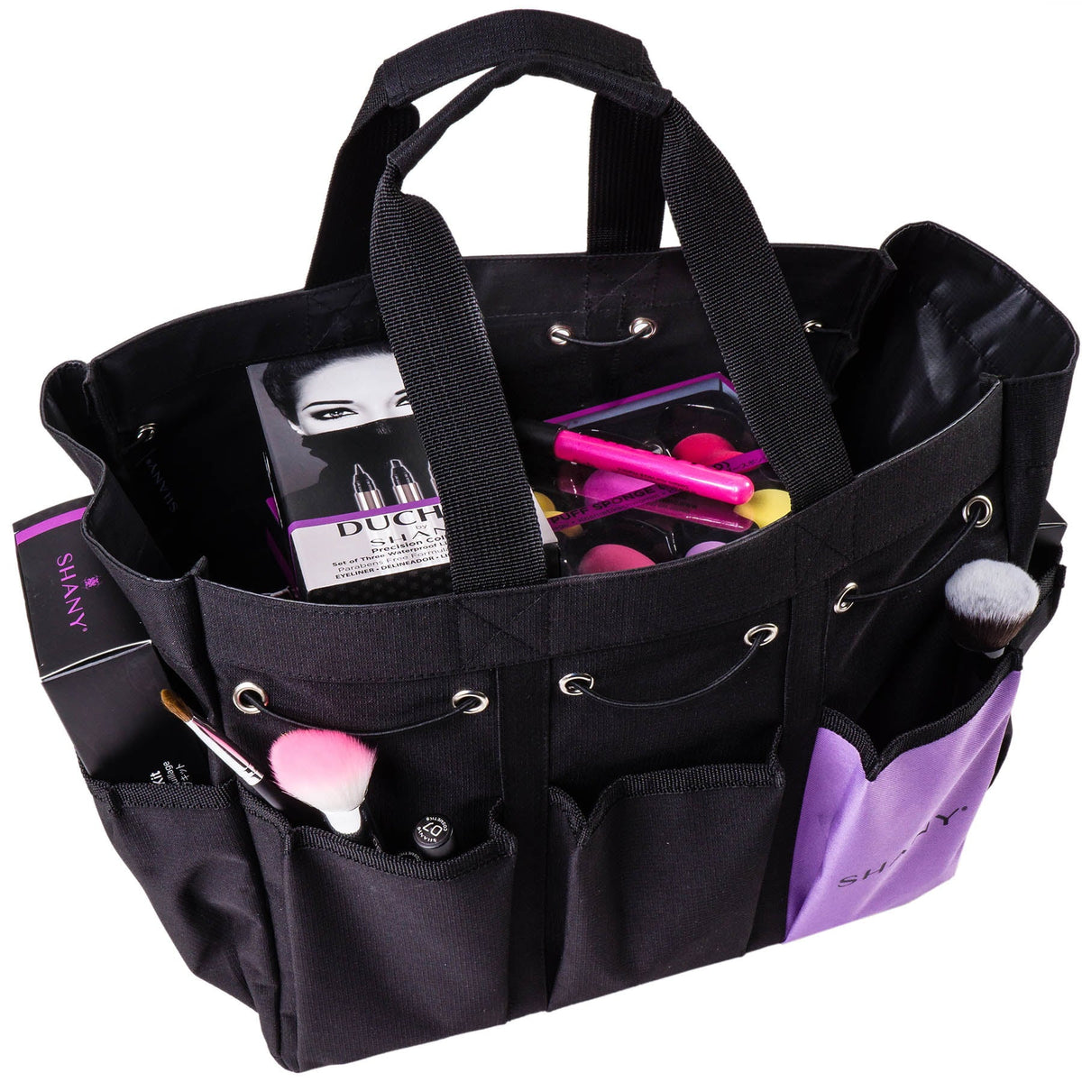 8 with Organizer Pockets Large External Bag â Black SHANY Handbag Beauty Canvas and Travel Tote and Handles Makeup â Two-Tone 2