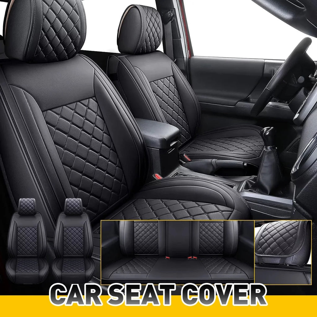 Set Toyota (Full Cab Full Seat for Leather 2007-2023 Covers Set, Black) With Crew Tacoma Fit Car Waterproof