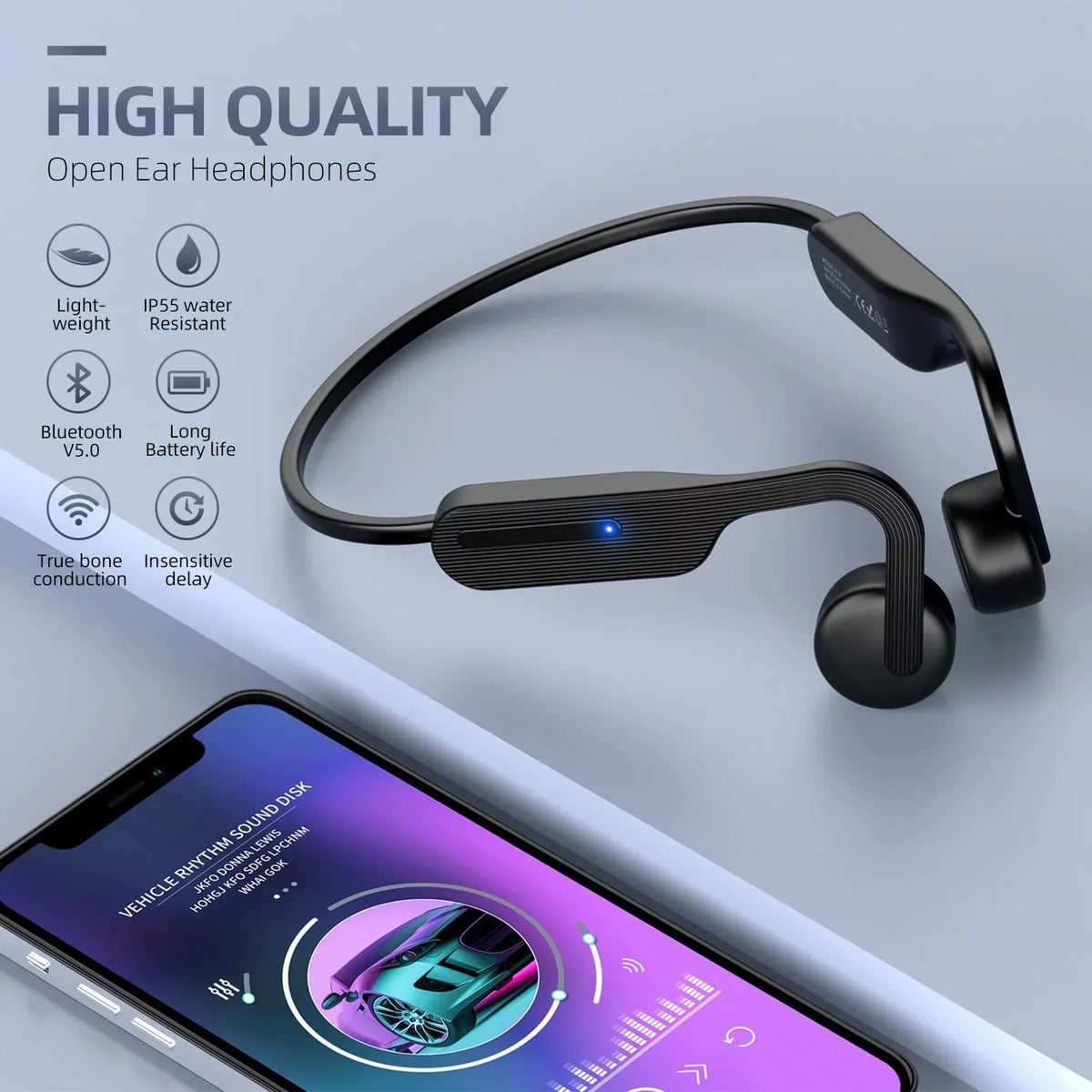 for Ear Running, 5.0 Cycling, Hiking, Driving Bone Bluetooth Open Headphones, Sports Resistant Conduction Wireless Headset Earphones, Headphones, Sweat