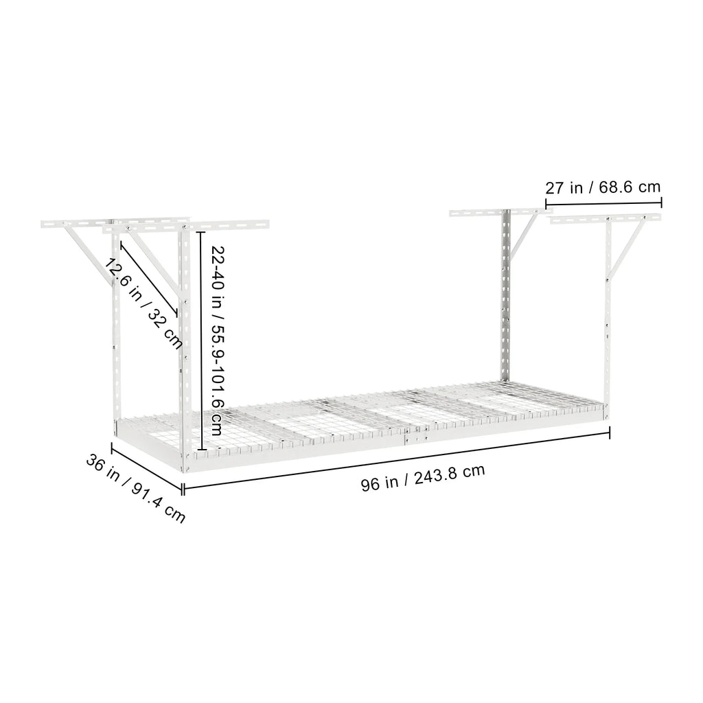 White Ceiling 36x96" Storage Rack 600lb Rack Overhead SKYSHALO Adjustable Garage