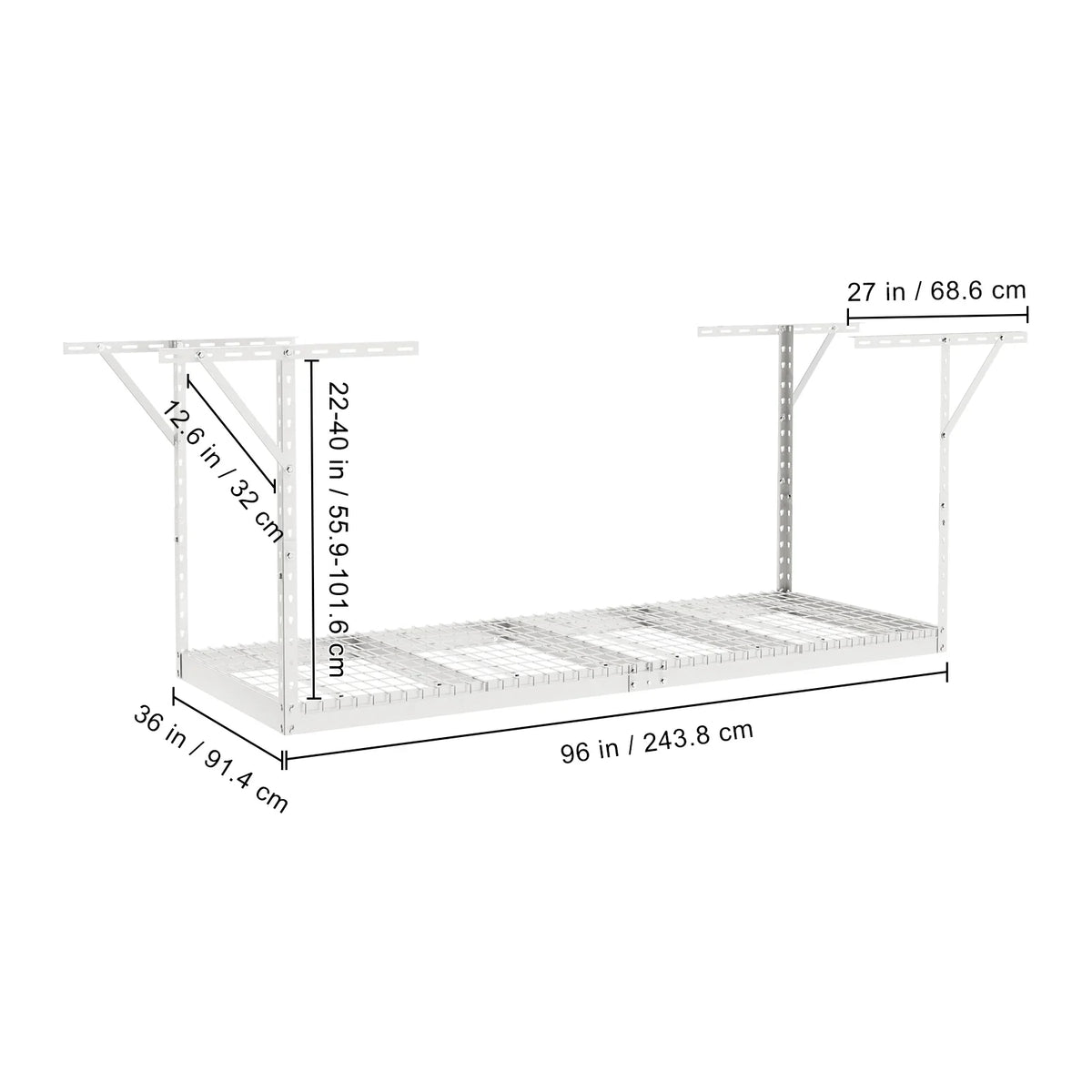 White Ceiling 36x96" Storage Rack 600lb Rack Overhead SKYSHALO Adjustable Garage