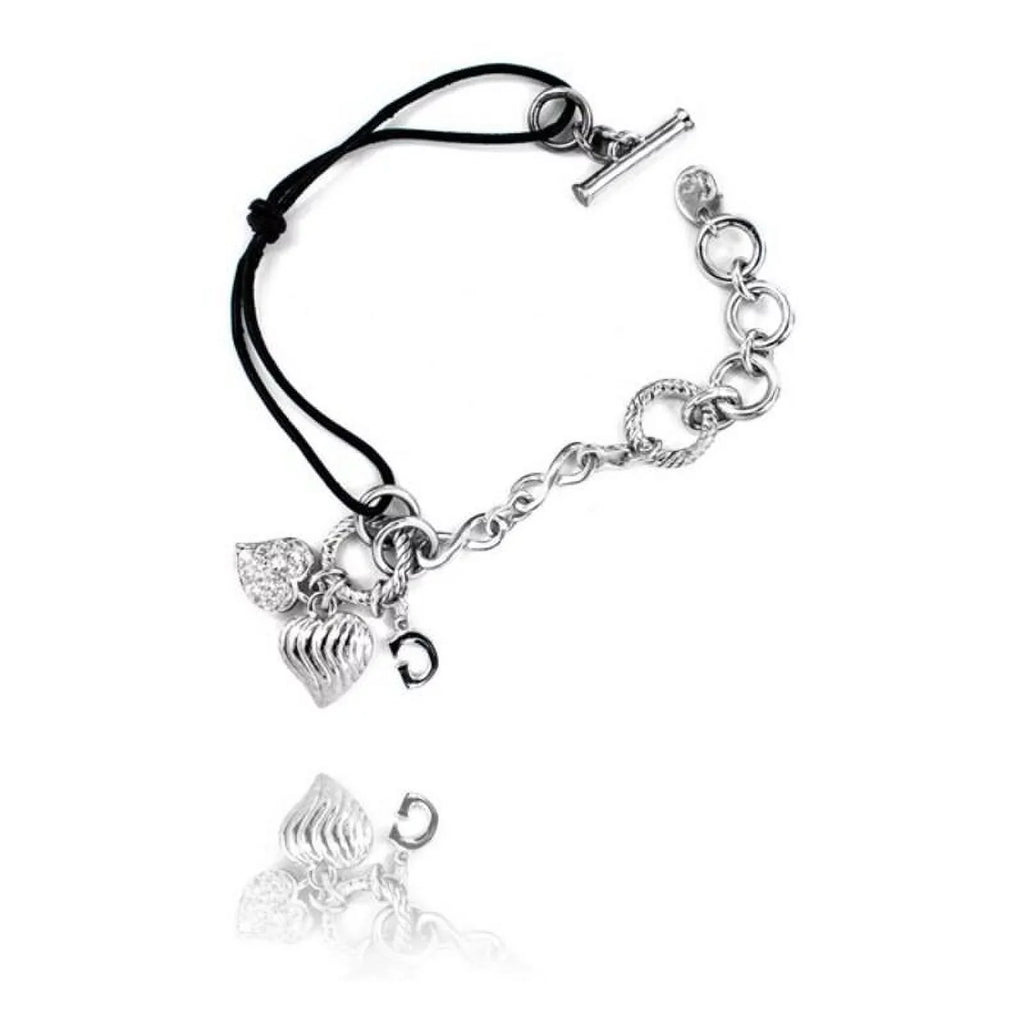 CL107B03 Silver Watches cm) Black Sterling silver GC Leather Ladies'Bracelet (19