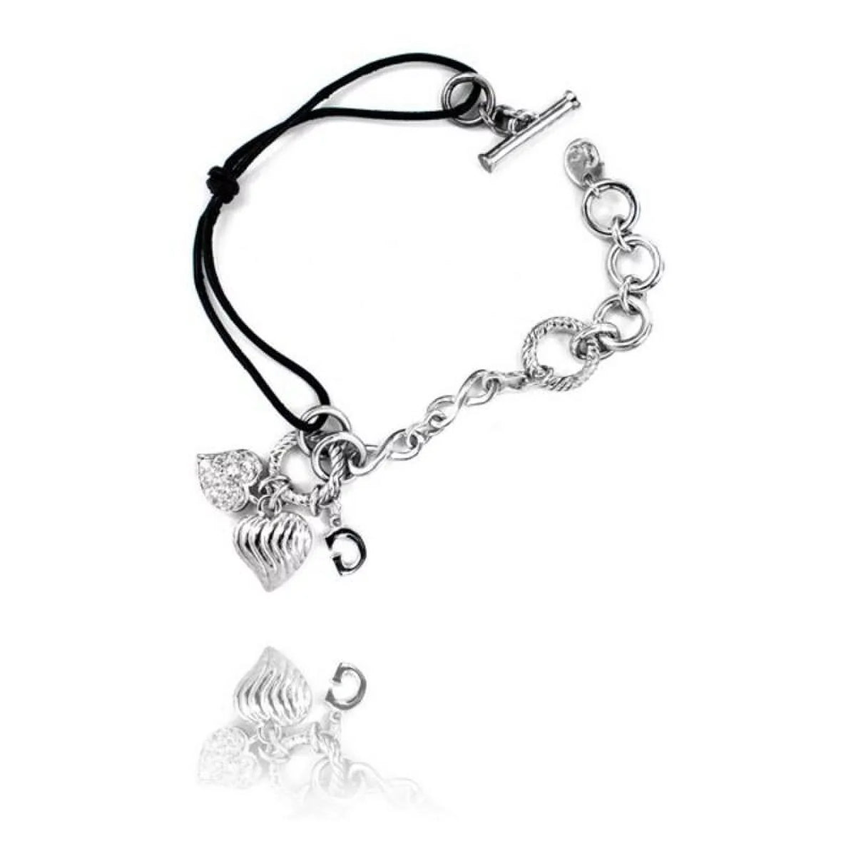 CL107B03 Silver Watches cm) Black Sterling silver GC Leather Ladies'Bracelet (19