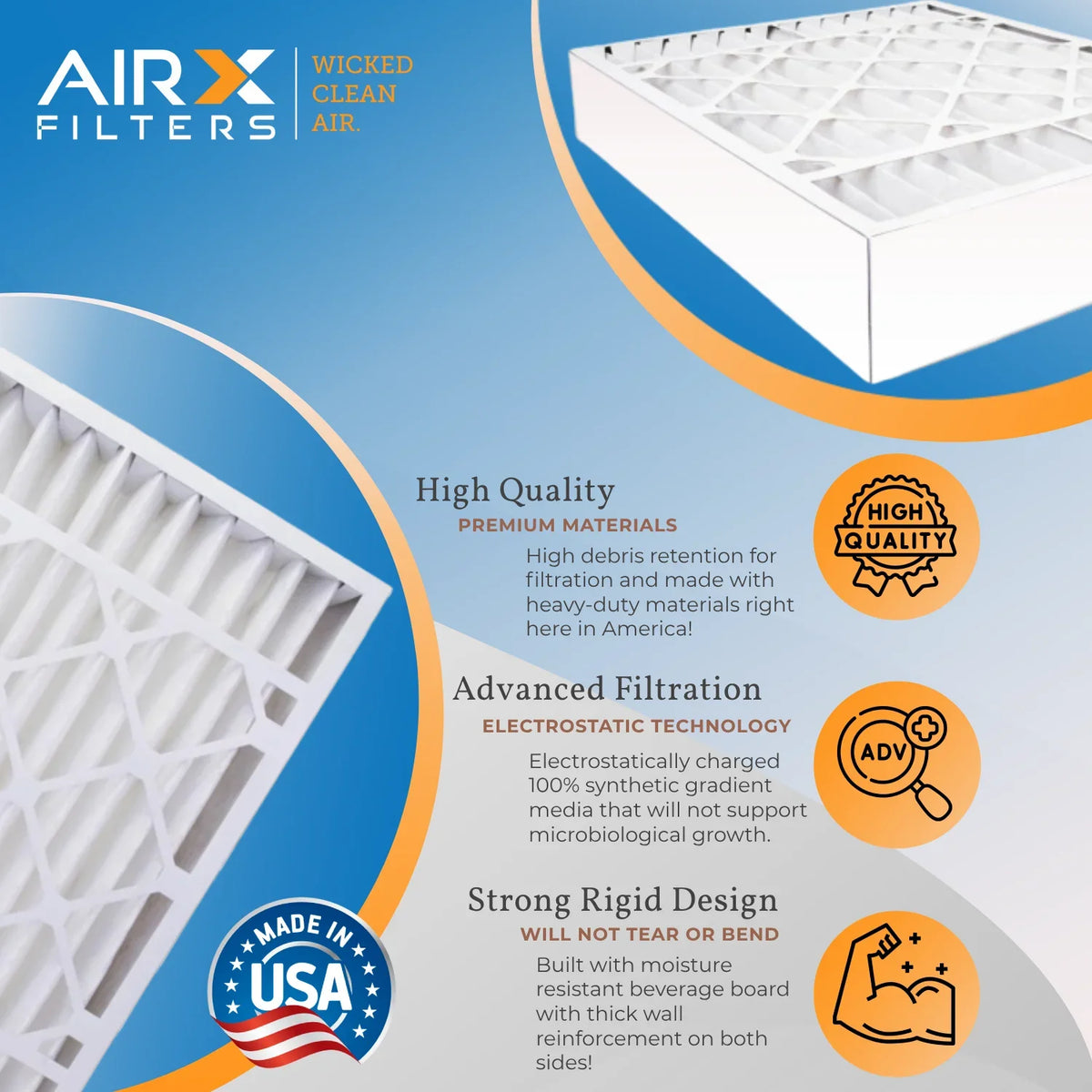 with to MERV 16x25x5 Filter Made Premium Pack Compatible AIRX FPR AIR. MPR Comparable 9 CLEAN USA 13 Filter Furnace 2 255649-105 2200 by WICKED Air 1500 FILTERS - & Air 16x25x5 Bear