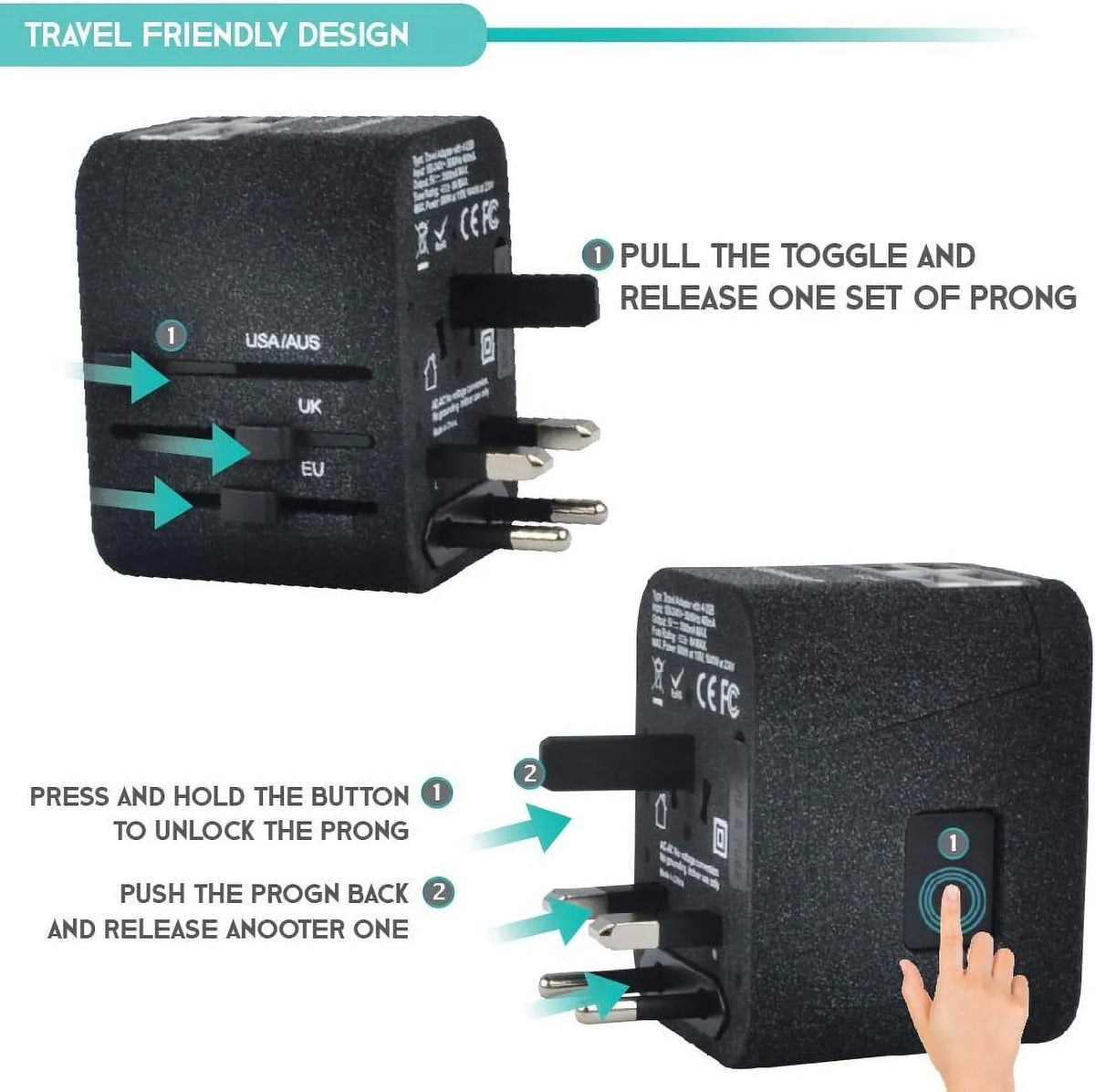 for European 4 China Charging Europe UK Countries Plug 150+ International Ireland - for 2.4A Smart America (SandBlack) USB by Adapter Adapter Italy for Sublimeware Travel Travel Adapters - Power -