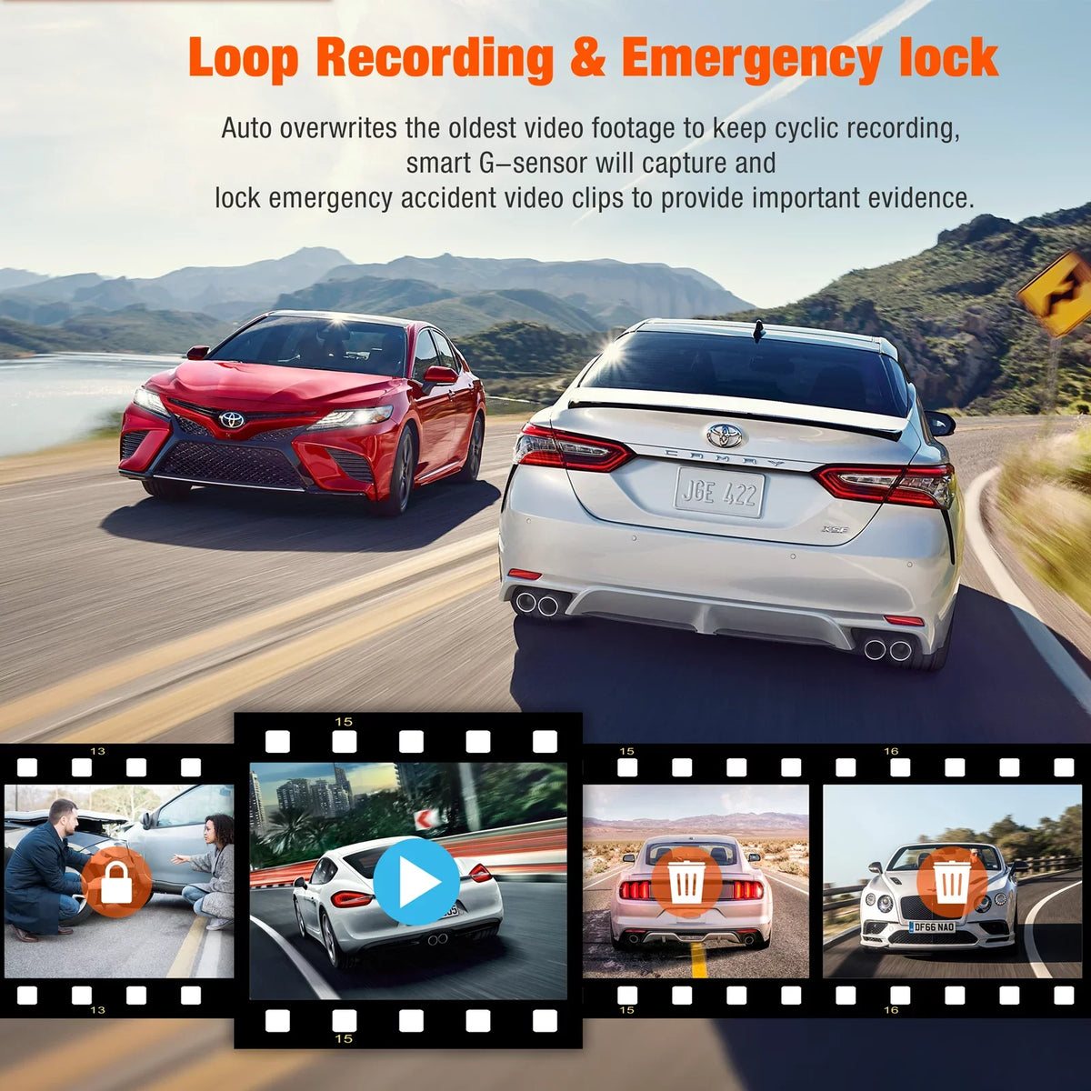 Dash Vision Camera Front Parking Inside Rear Way Three Camera Motion 3 Triple TOGUARD IR Detection Accident Car Monitor with and Cam Dash Channel Lock Night 1080P