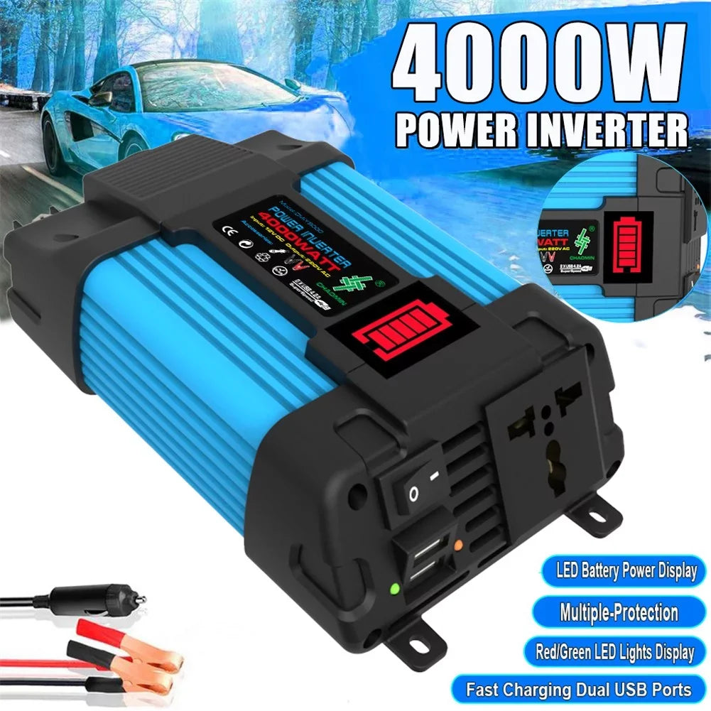 2 DC Wave Sine 12V To Inverter LCD Power Pure Display USB Car 4000W 110/220V AC