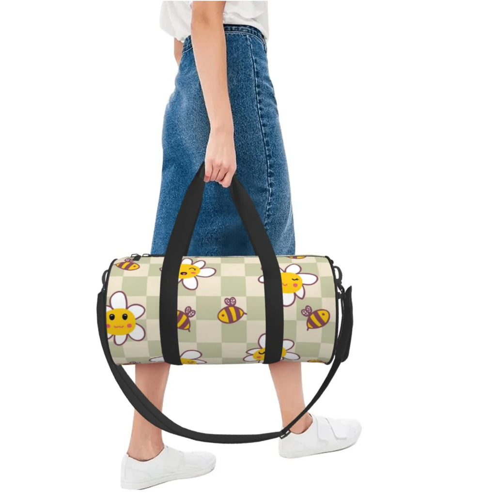 Weekenders ZICANCN Duffle Bag, Bag Bees Tote for Gym Sports Travel Bags Men Checkerboard Women Retro Daisies