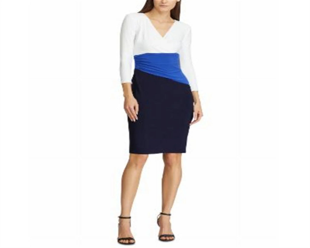 Size Ralph Jersey Women's Color Blocked Lauren Dress Blue 10