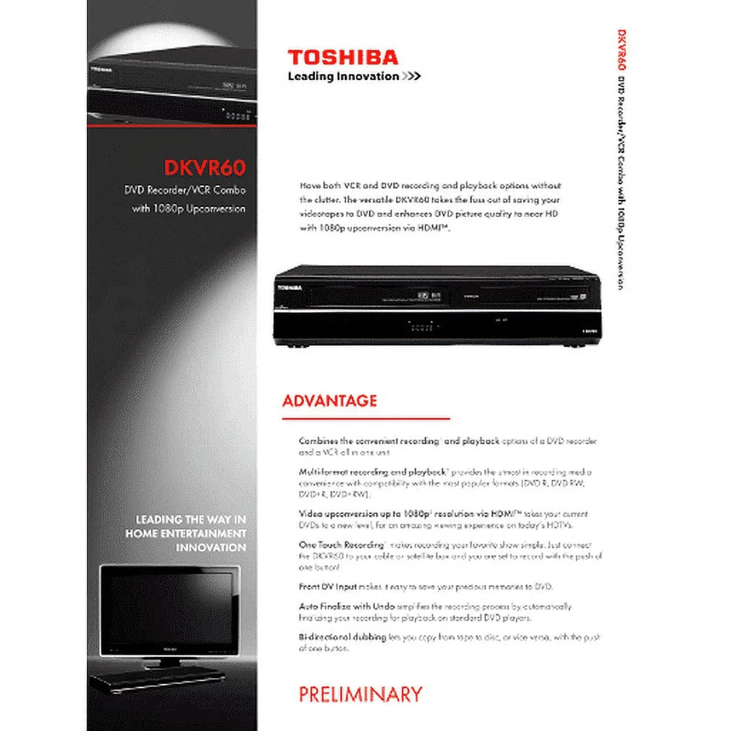 Manual, Remote Combo DKVR60 AV, Toshiba Included Recorder (NEW) DVD/VCR