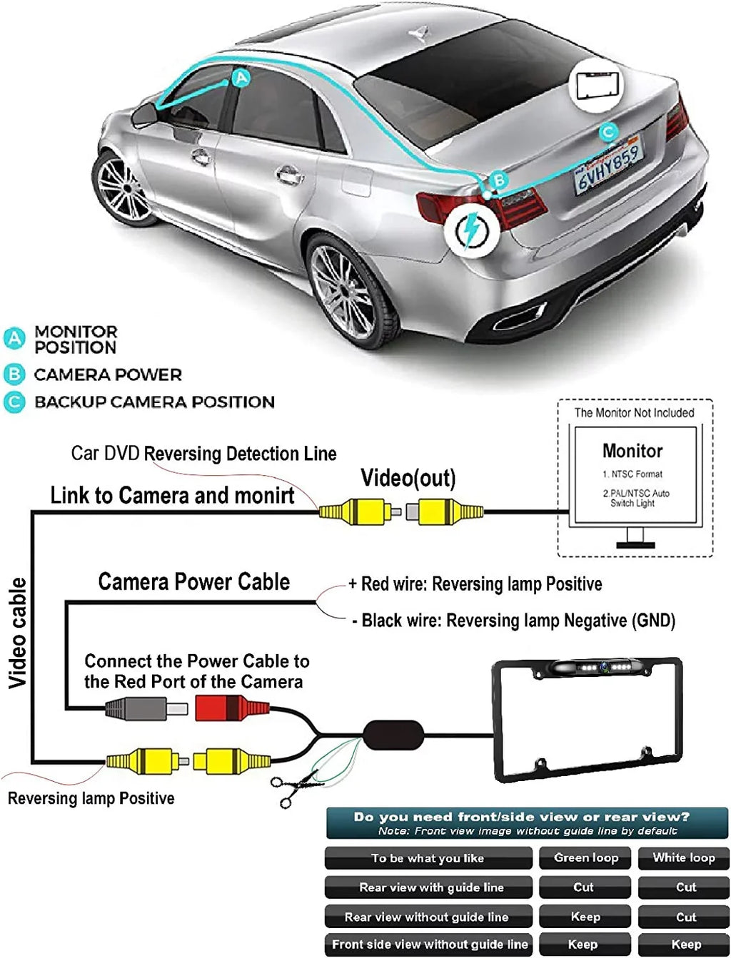 Rearview Backup Camera KW-V230BT Frame for Black KWV230BT License JVC Plate