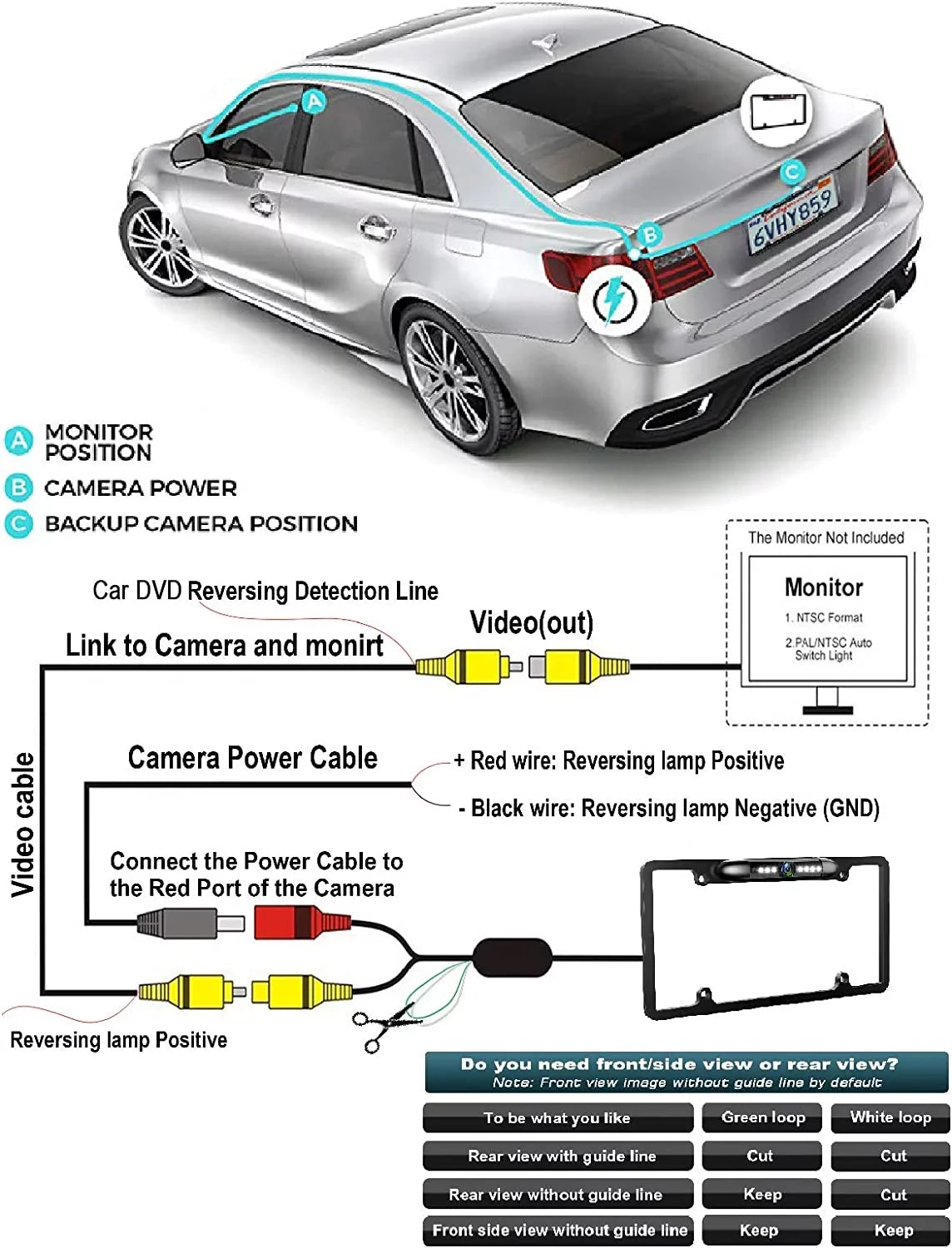 Rearview Backup Camera KW-V230BT Frame for Black KWV230BT License JVC Plate