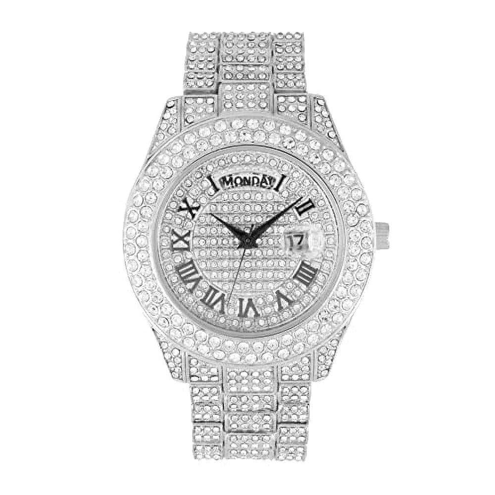 Out Watch Silver) Diamond &Day Mens Hip Dials- Read Fully Charles and Big Iced Timepiece Blinged Out ST10535 Raymond - Colorful Date Rocks Hop Designer (ST10535-RN w/Easy