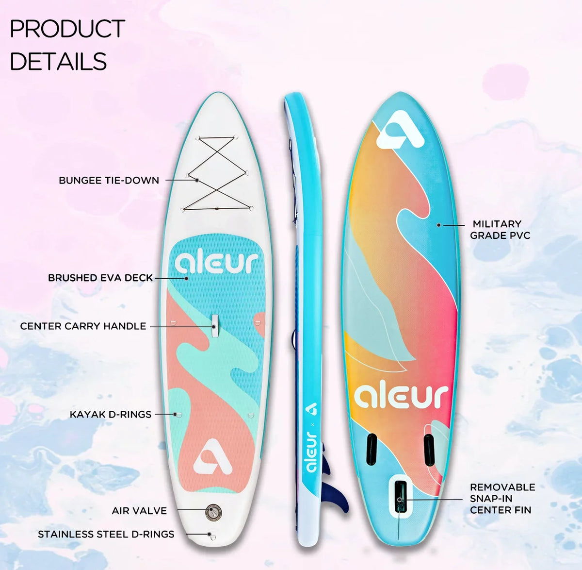 Deck, Up Hand Board and Stand Paddle W Non-Slip Leash, Paddle SUP Premium Backpack, Inflatable Explorer & Accessories Package Aleur Pump