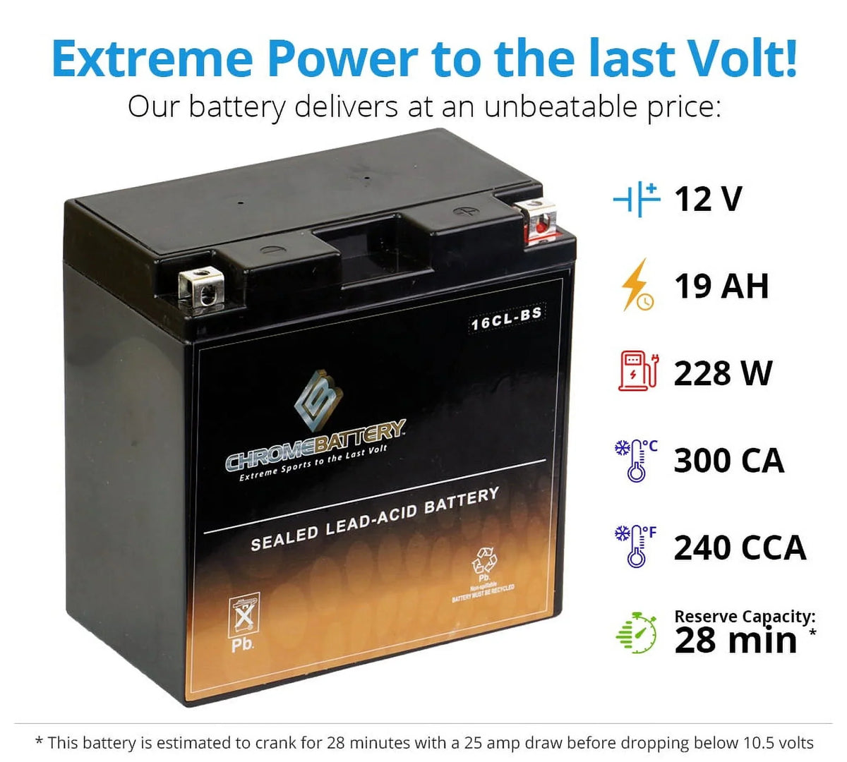 Yb16cl-bs Js440 for 440cc Ski Kawasaki Battery Battery Jet Chrome 87-'92