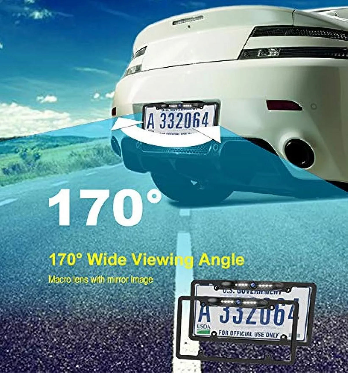 LED Vision Waterproof 7 Viewing View Night Camera, Bright High License Camera Rear Reversing Angle Universal 170° Plate Camera Sensitive Backup Car HD