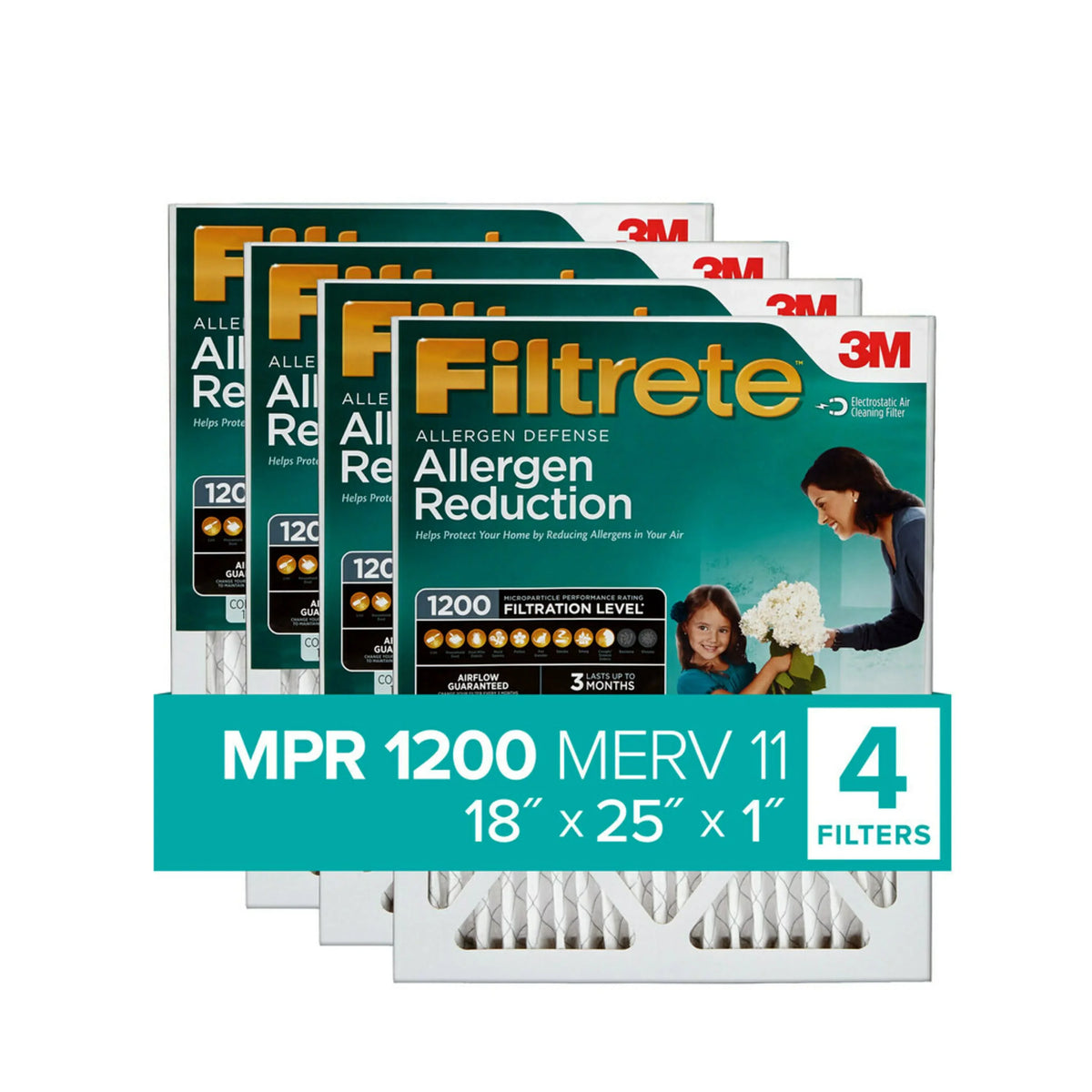Filters 3M Furnace 4 Filter, 1200 Allergen 11, MERV 18x25x1, MPR, Air Filtrete HVAC Reduction by