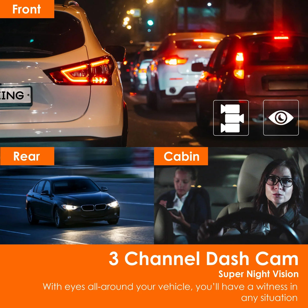 Cabin Wi-Fi Dashcam Channel Camera with Rexing Rear 3 Built-in Front, and & GPS V33 1440p+1440p+1440p