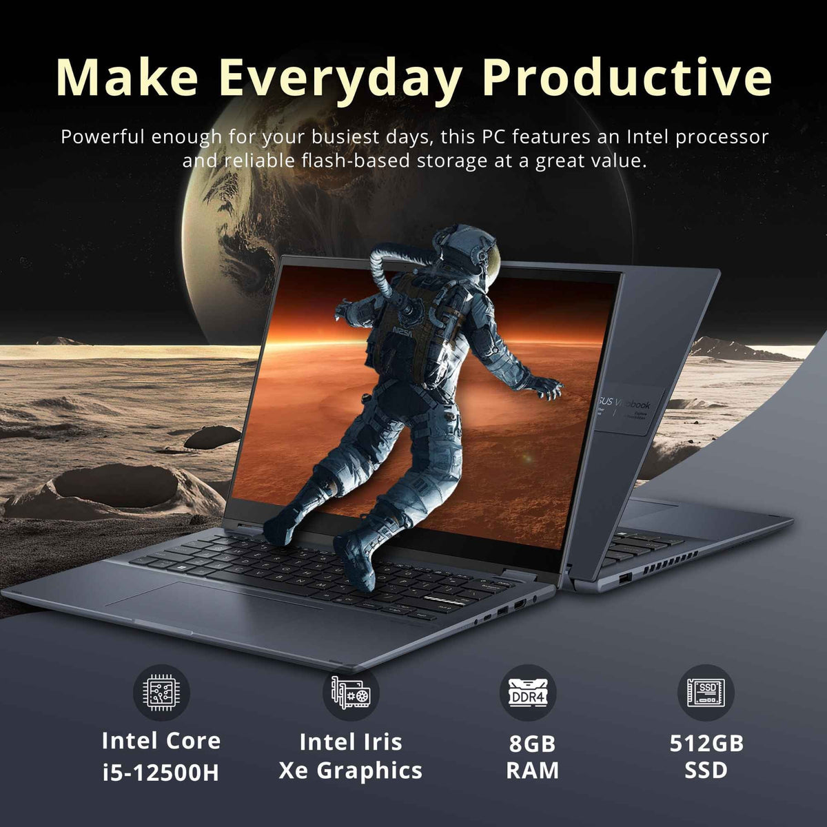 DDR4 14 Hotface Flip 11 Display, Intel ASUS Thunderbolt 14" 8GB 512GB Quiet SSD, FHD RAM, Home, 32GB USB Windows Core i5-12500H Touch Vivobook Card NumberPad, S Blue, 4, CPU,