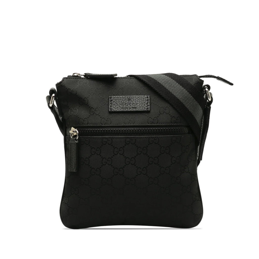 Fabric GG (Good) Pre-Owned Authenticated Nylon Gucci Web Black Crossbody Bag Unisex Crossbody