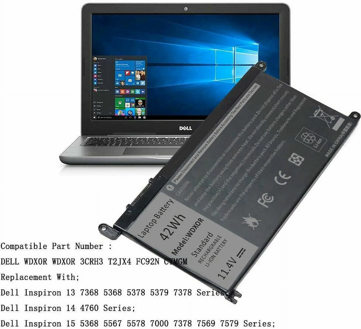 13 5368 Dell 15 5379 5567 For 5565 5568 WDXOR 5378 Inspiron 5578 0WDX0R Battery
