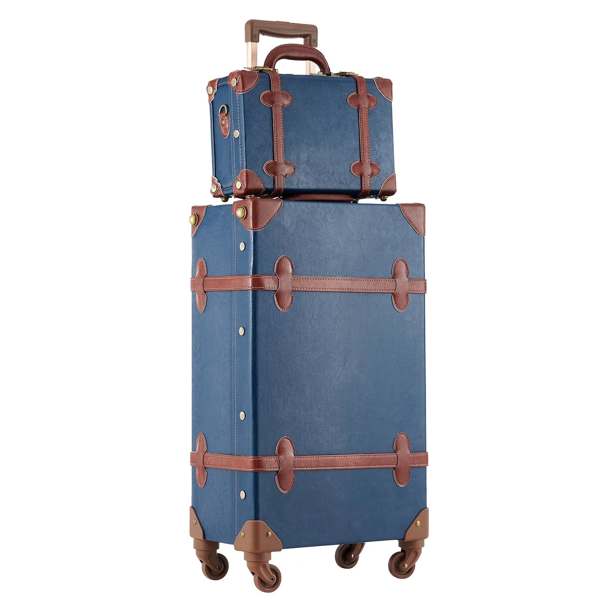 24"+12",Blue Sets Women Wheels CO-Z Spinner Carry Travel Vintage On 2 Suitcase Luggage for with Trunk Piece, Combination of