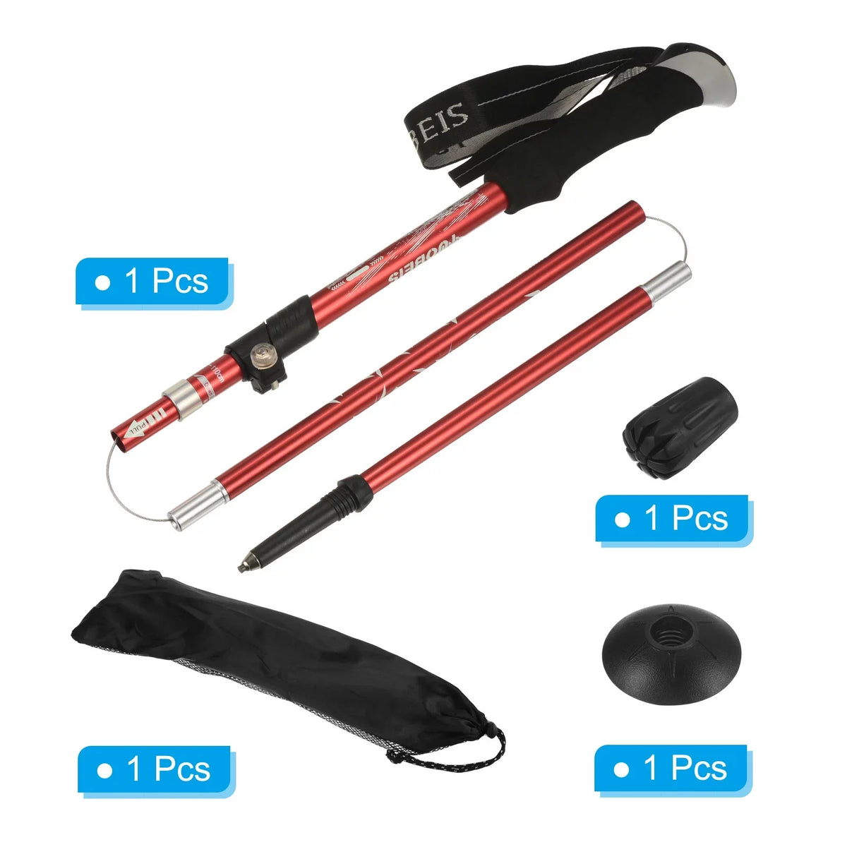 Collapsible Pole Hiking Trekking 51 Red Poles, Inch Aluminum Alloy, Uxcell