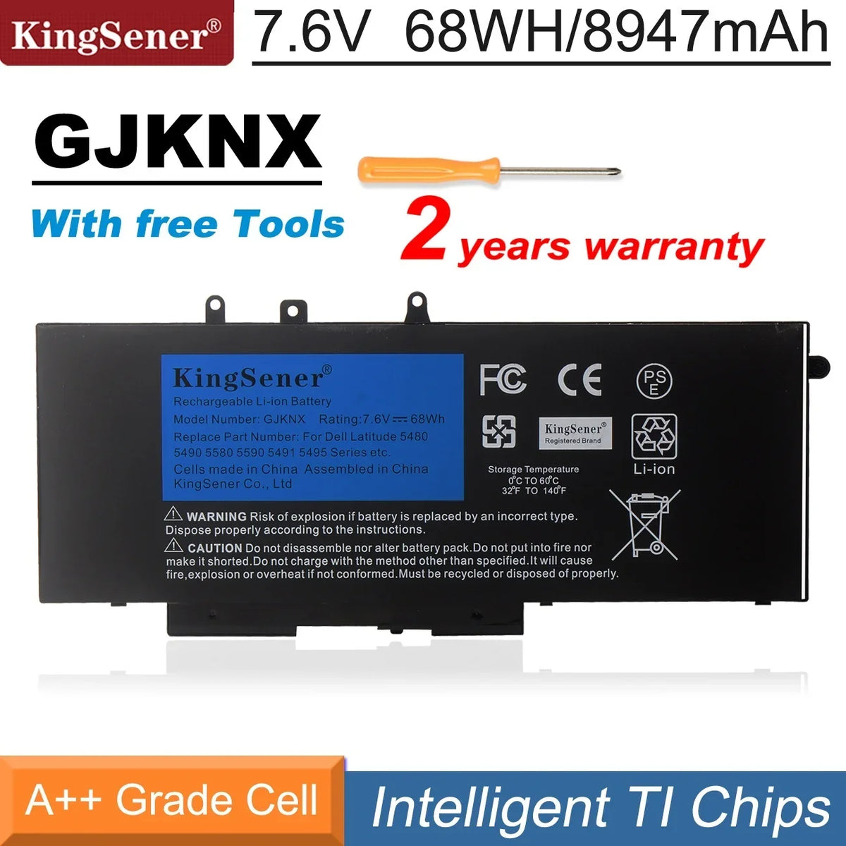 Battery Dell 5580 DELL For 5590 For 5490 GD1JP 5480 GJKNX Laptop Latitude Precision M3520 M3530 68WH 7.6V Kingsener