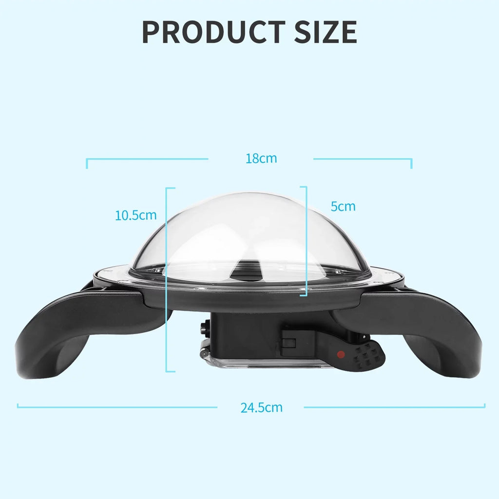 10SHOOT Port and Handle, 45m Dual Dome 180° XTGP559, Wide Black 9 Case Waterproof, for Waterproof Angle