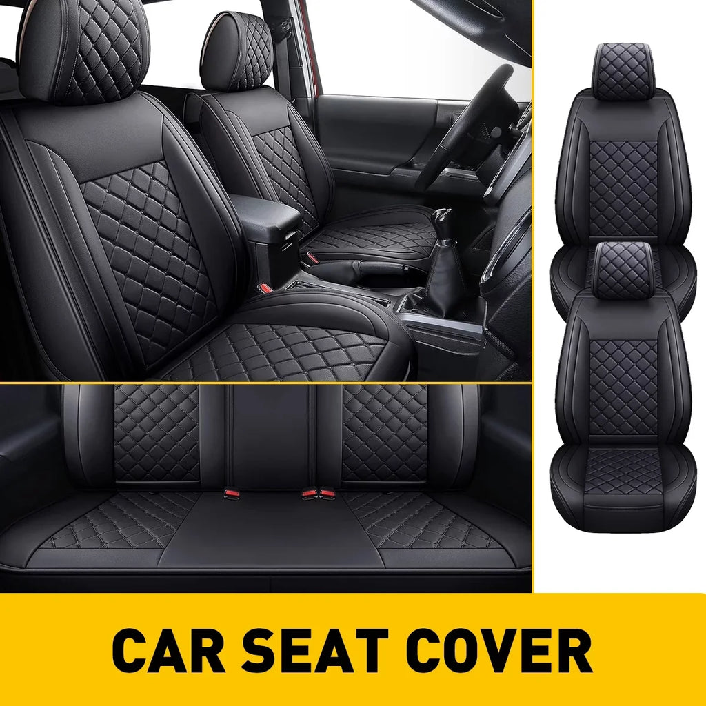 Set Toyota (Full Cab Full Seat for Leather 2007-2023 Covers Set, Black) With Crew Tacoma Fit Car Waterproof