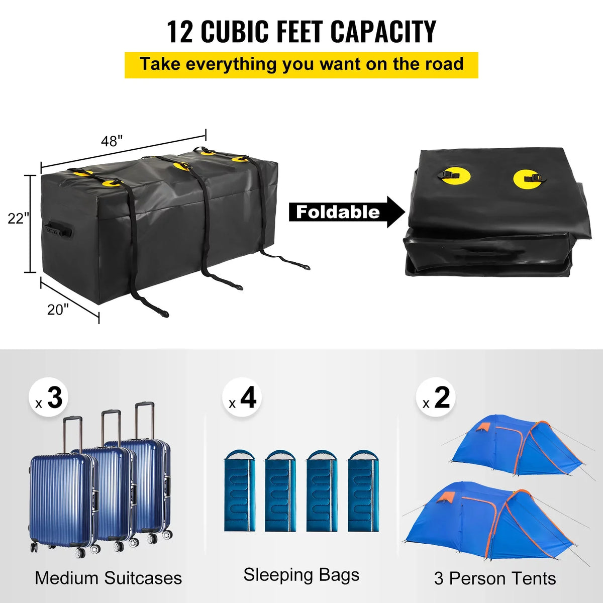 for Heavy Straps, Bag Hitch Cargo Cargo Hitch Cubic Reinforced Truck 48"x20"x22" Feet), 840D Carrier Fits Waterproof Hitch (12 Car Vans SUV PVC, with Basket BENTISM Carrier Bag, Duty