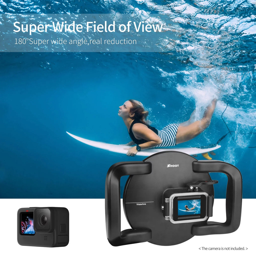 10SHOOT Port and Handle, 45m Dual Dome 180° XTGP559, Wide Black 9 Case Waterproof, for Waterproof Angle