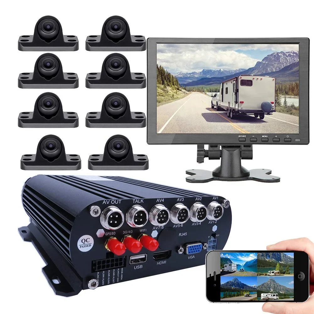 Phone DVR Mobile Car DVR PC with Large Angle HD Video Backup GPS Truck/RV/Bus on Monitor Vehicle AHD MDVR Car Screen System JOINLGO Remote 8-CH 1080P Camera Recorder Mini Cameras for WiFi 4G 10" View