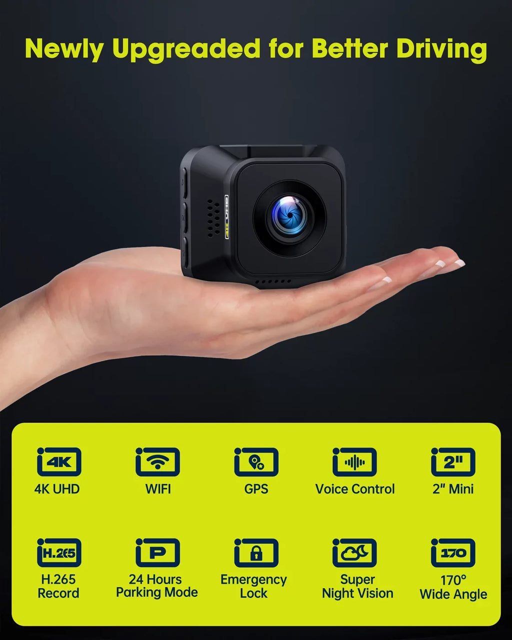 Front Camera TOGUARD Cam with Super Built-in WiFi UHD 4K Night Control GPS Camera for Dash Voice Car Car Vision,