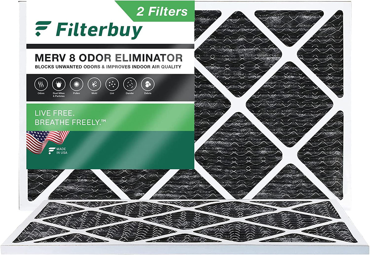 HVAC Pleated MERV Eliminator Furnace Activated with 8 Filters Carbon 16x25x1 Air AC Odor (2-Pack) Filterbuy